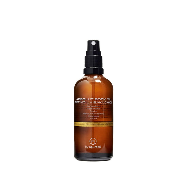 Aceite con retinol y bachukiol para tratar celulitis, estrías y pérdida de firmeza.