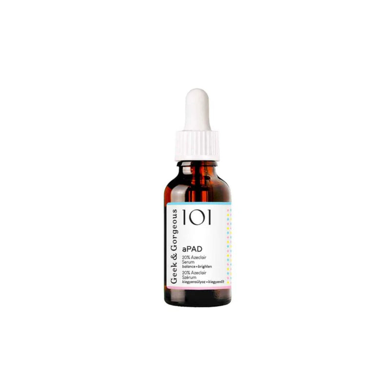 Serum acuoso con un 20% de derivado de ácido azeláico que iguala el tono irregular de la piel, normaliza la secreción sebácea y calma la piel sensibilizada. 